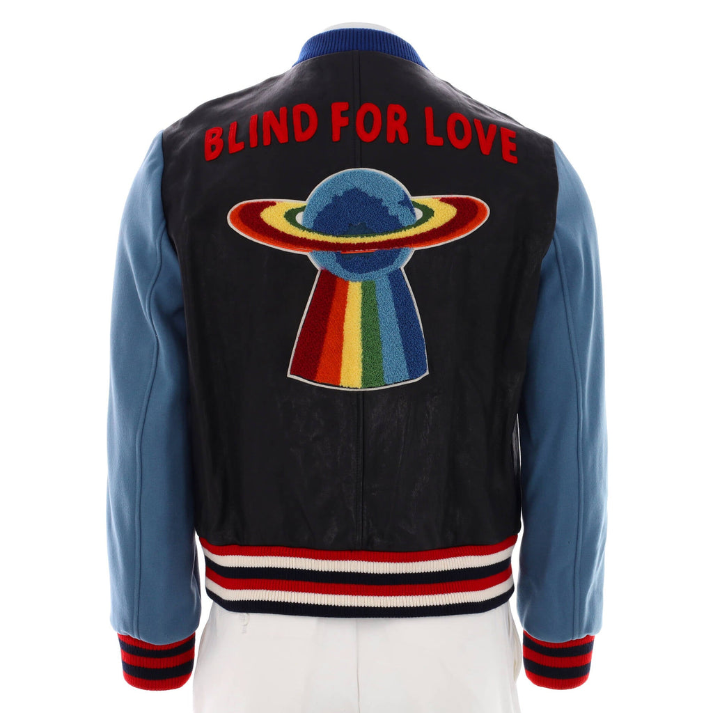 Men's Varsity Jacket Leather with Patchwork