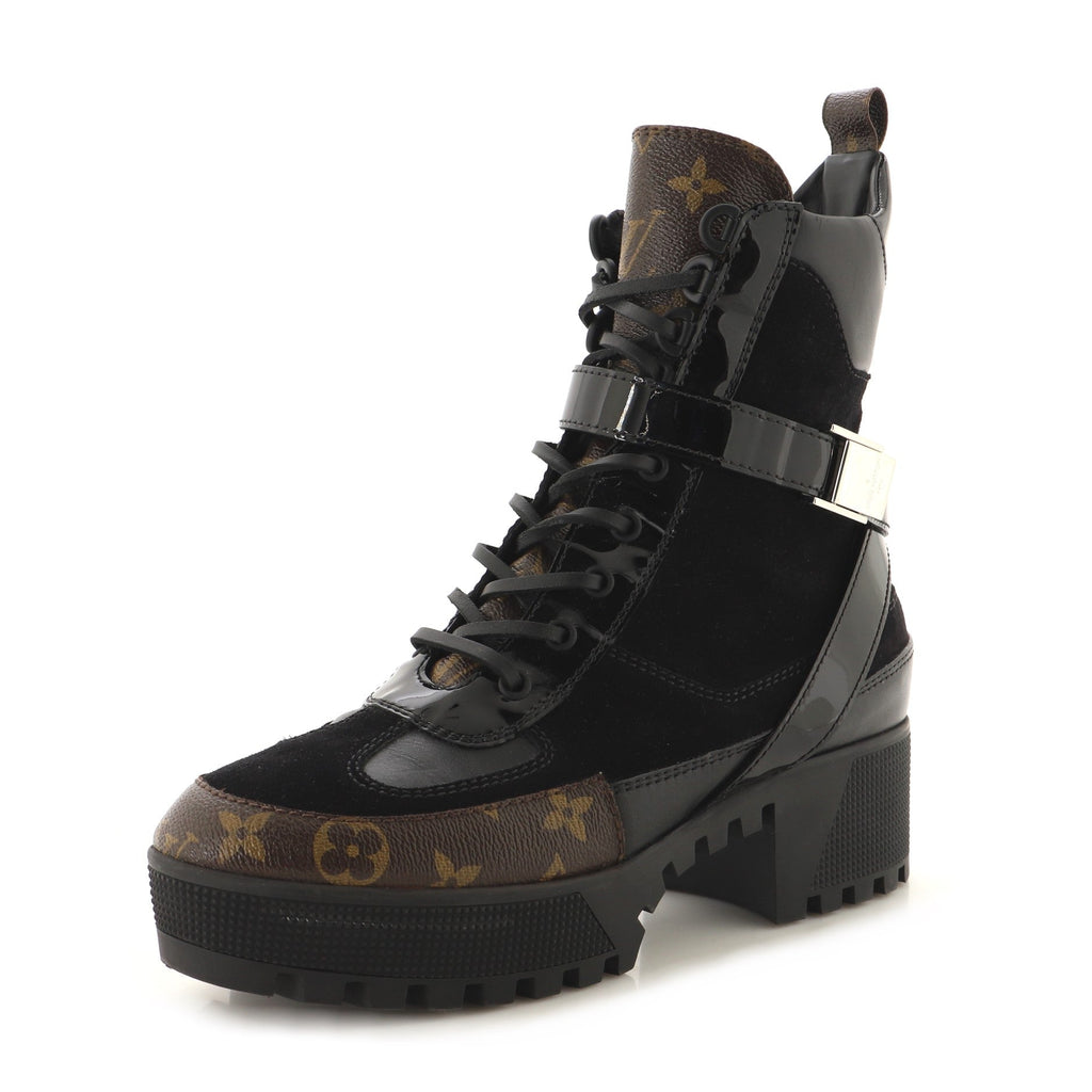 Women's Laureate Platform Desert Boots Suede with Monogram Canvas and Leather