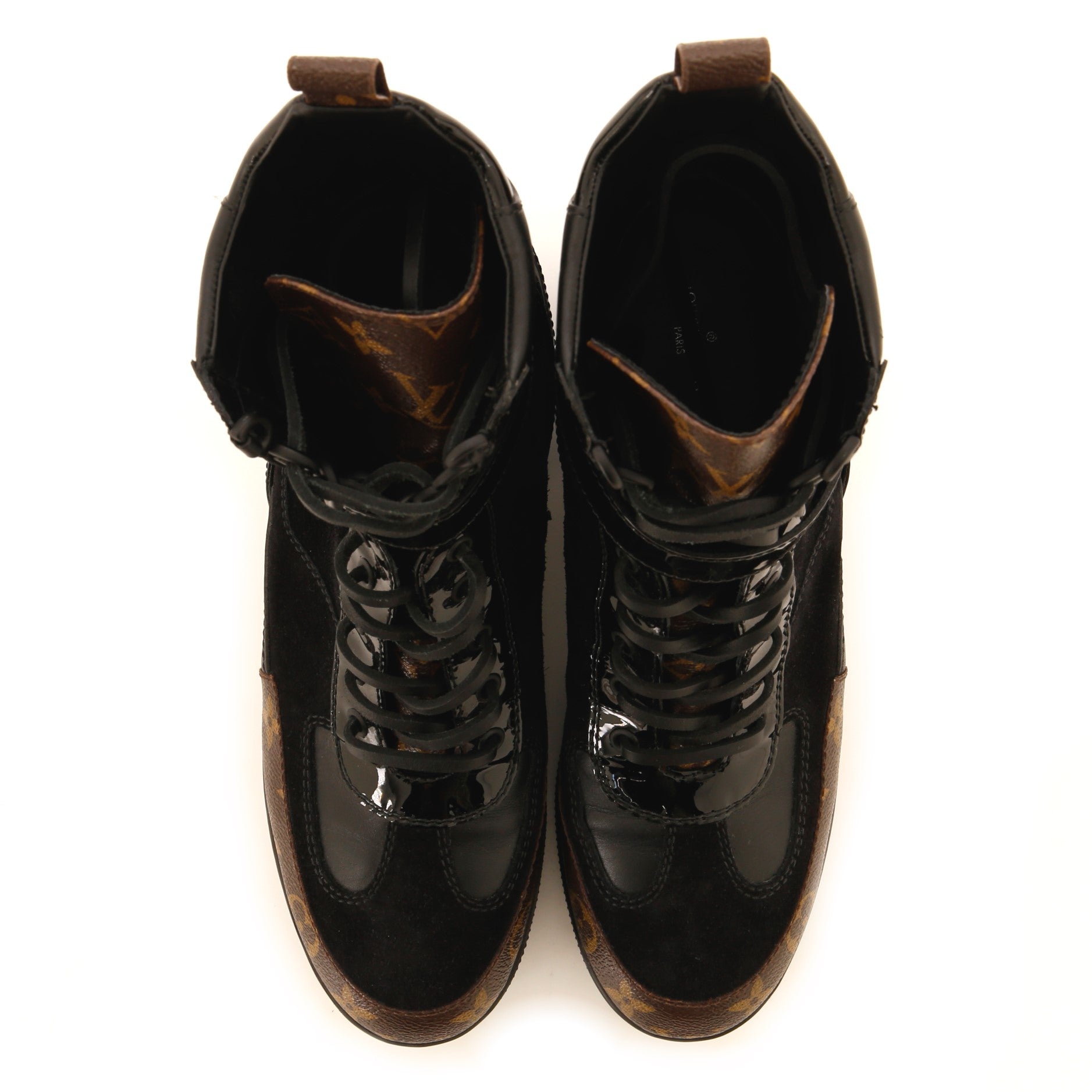 Women's Laureate Platform Desert Boots Suede with Monogram Canvas and Leather