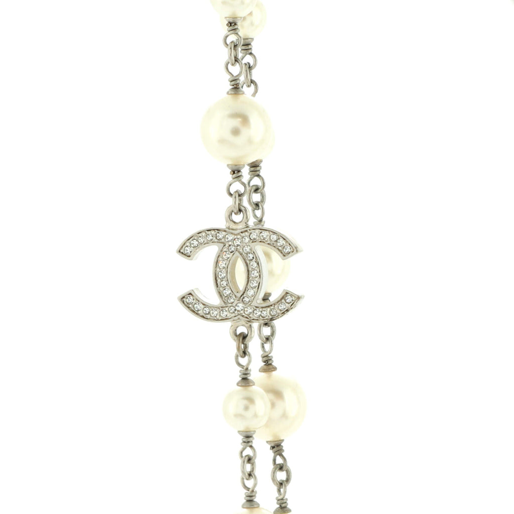 CC Station Long Necklace Metal with Faux Pearls and Crystals