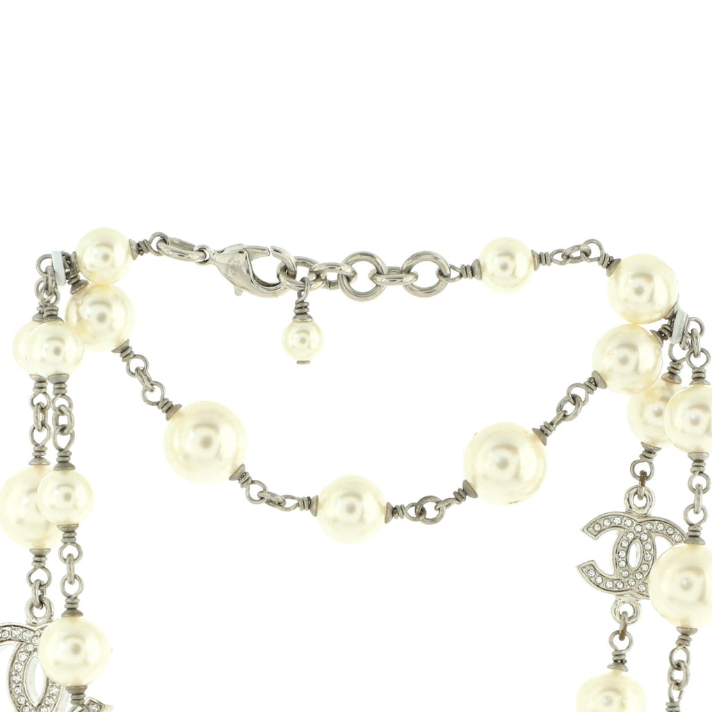 CC Station Long Necklace Metal with Faux Pearls and Crystals