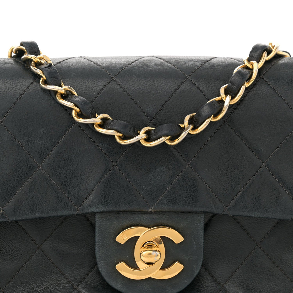 Lambskin Quilted Mini Square Flap Black