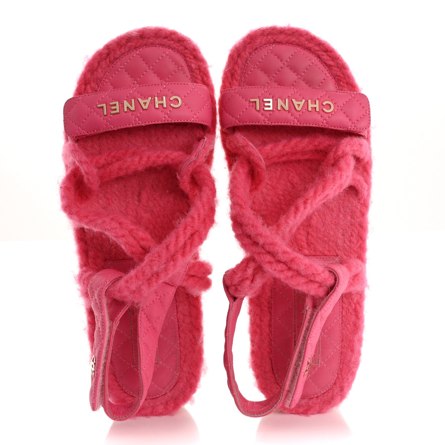 Cord Lambskin Quilted Logo Sandals 39 Pink