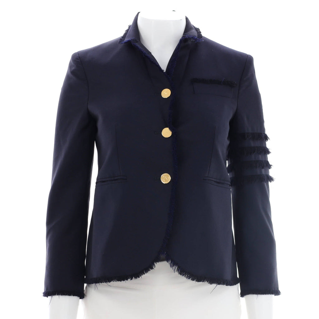 Women's Frayed Button Jacket Wool Blend