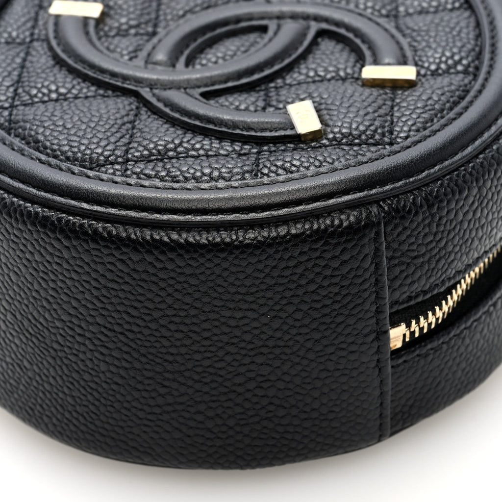 Caviar Quilted Round Filigree Crossbody Black