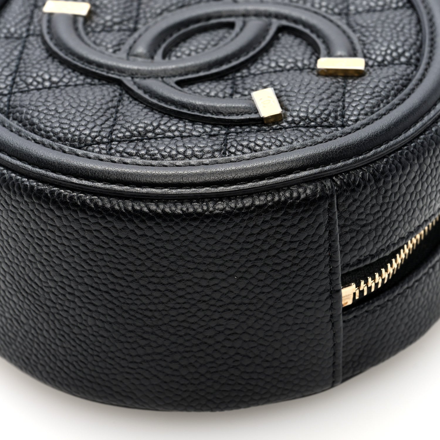 Caviar Quilted Round Filigree Crossbody Black