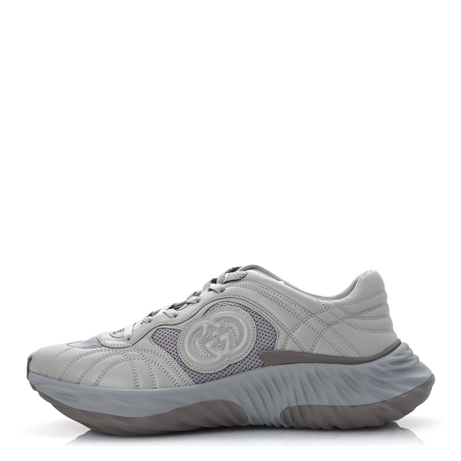 New Nappa Sombre Interlocking G Ripple Mens Platform Sneakers 11.5 Grey Sky