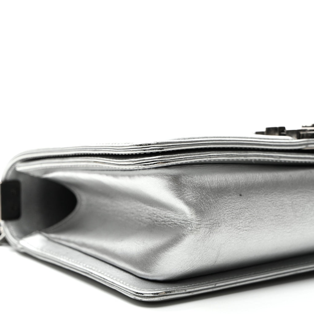 Metallic Lambskin Embellished Medium Boy Flap Silver