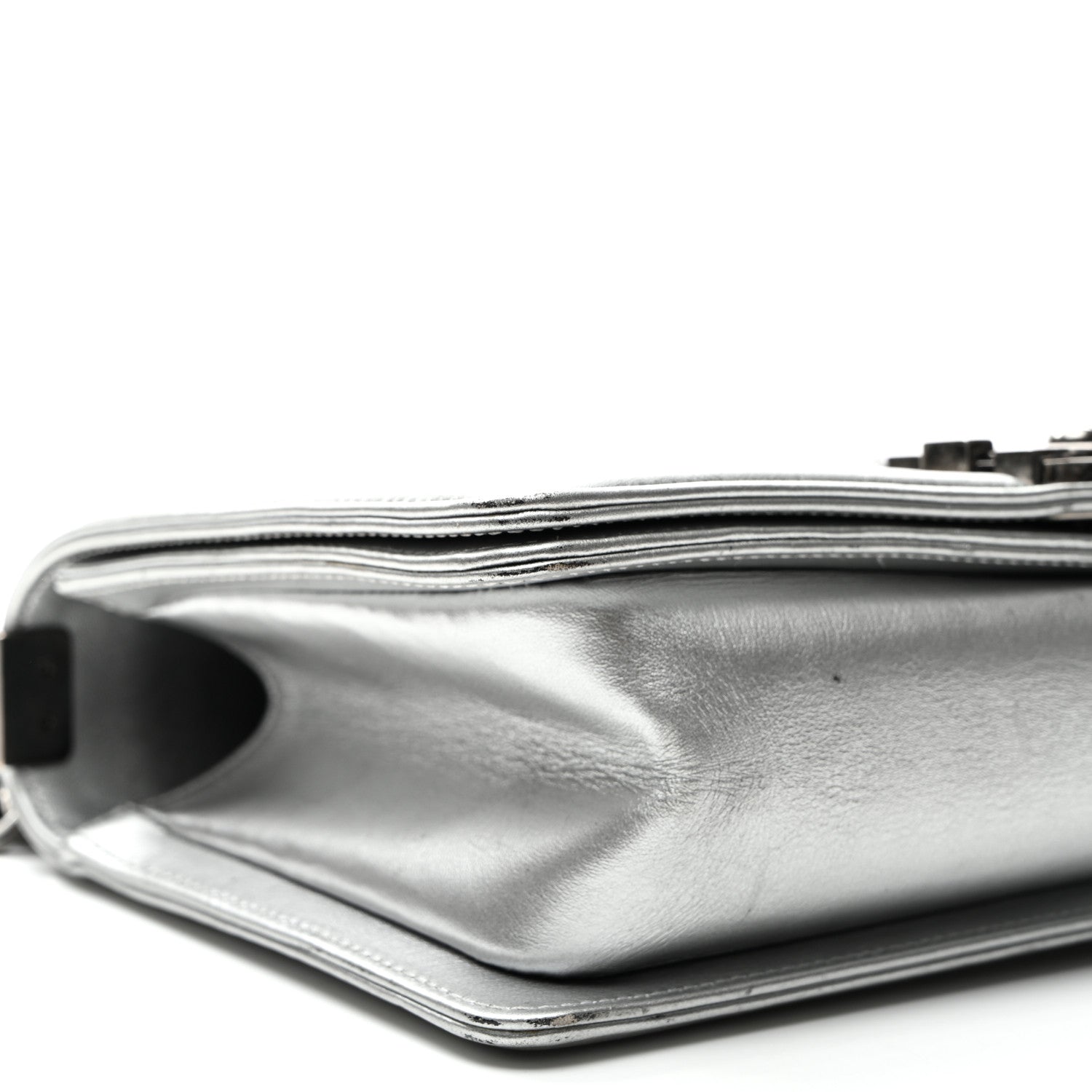 Metallic Lambskin Embellished Medium Boy Flap Silver