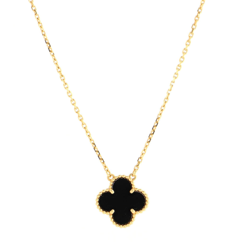 Vintage Alhambra Pendant Necklace 18K Yellow Gold and Onyx