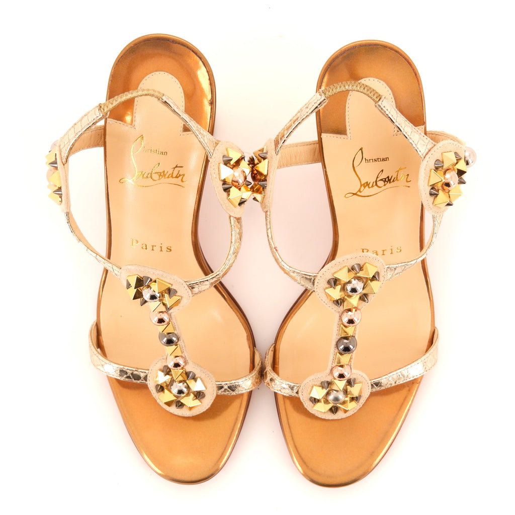 Women's Kaleitop T-Strap Heeled Sandals Python Embossed Leather