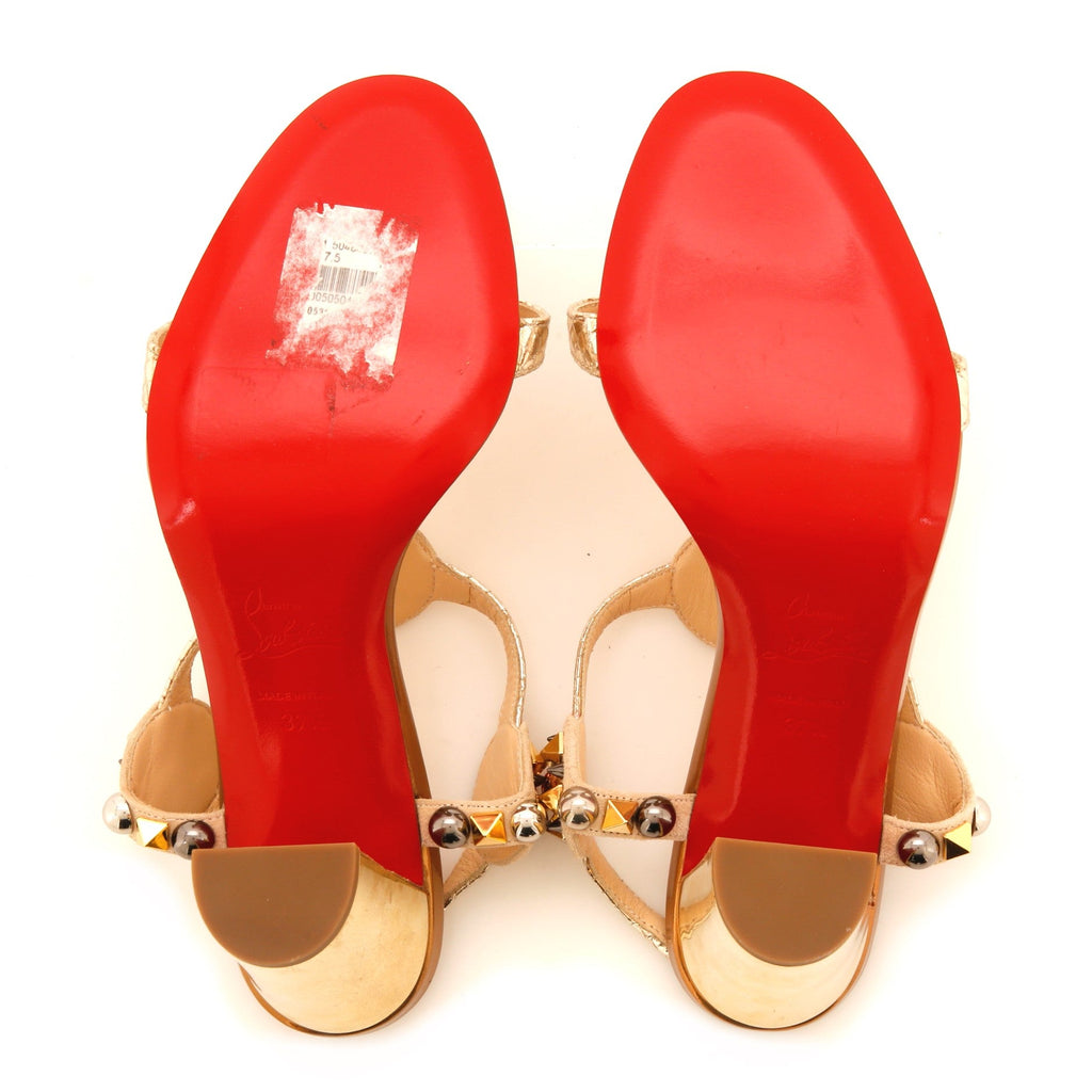 Women's Kaleitop T-Strap Heeled Sandals Python Embossed Leather