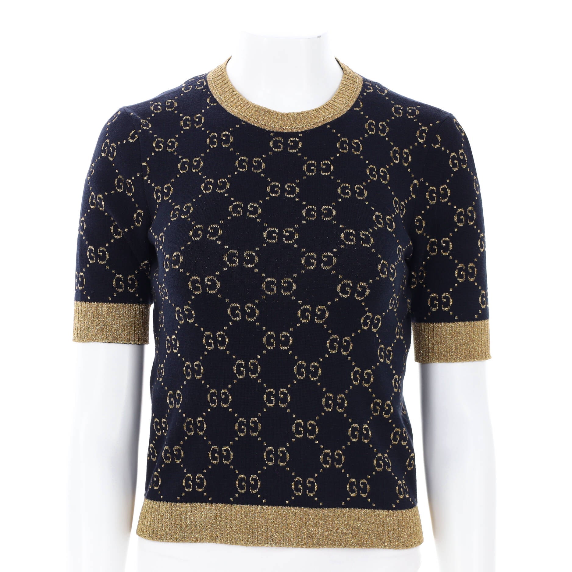 Women's Short Sleeve Crewneck Sweater GG Lame Cotton Blend