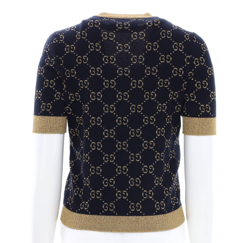 Women's Short Sleeve Crewneck Sweater GG Lame Cotton Blend