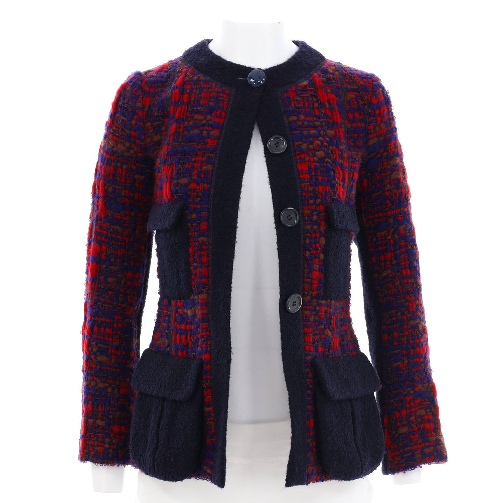 Women's Collarless Four Pocket Jacket Multicolor Wool Blend