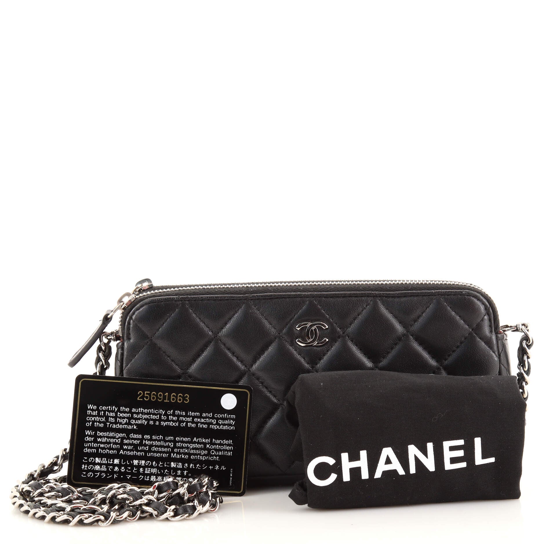 Double Zip Clutch with Chain Quilted Lambskin