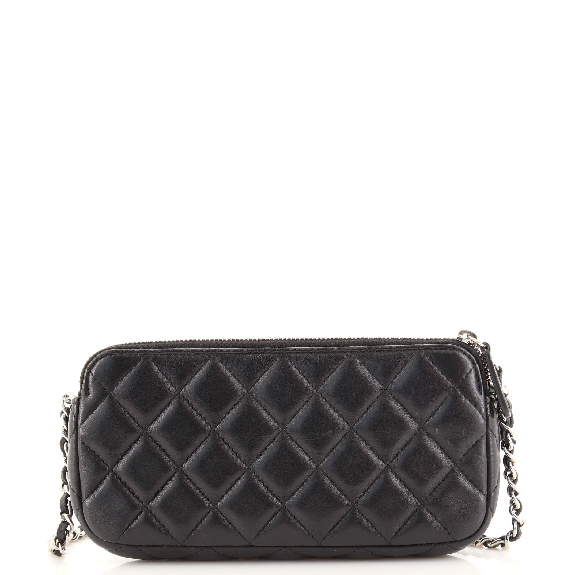 Double Zip Clutch with Chain Quilted Lambskin
