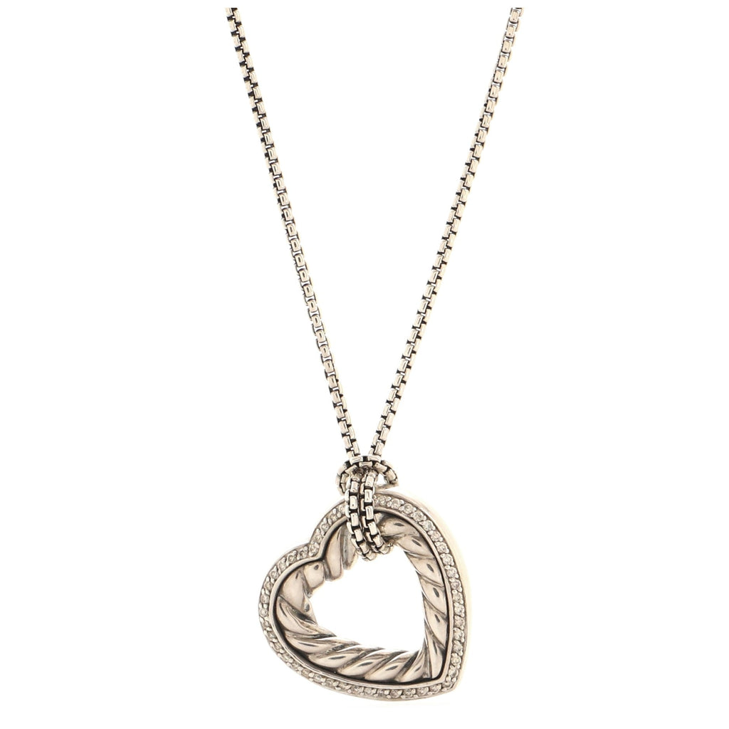 Cable Heart Pendant Necklace Sterling Silver with Diamonds