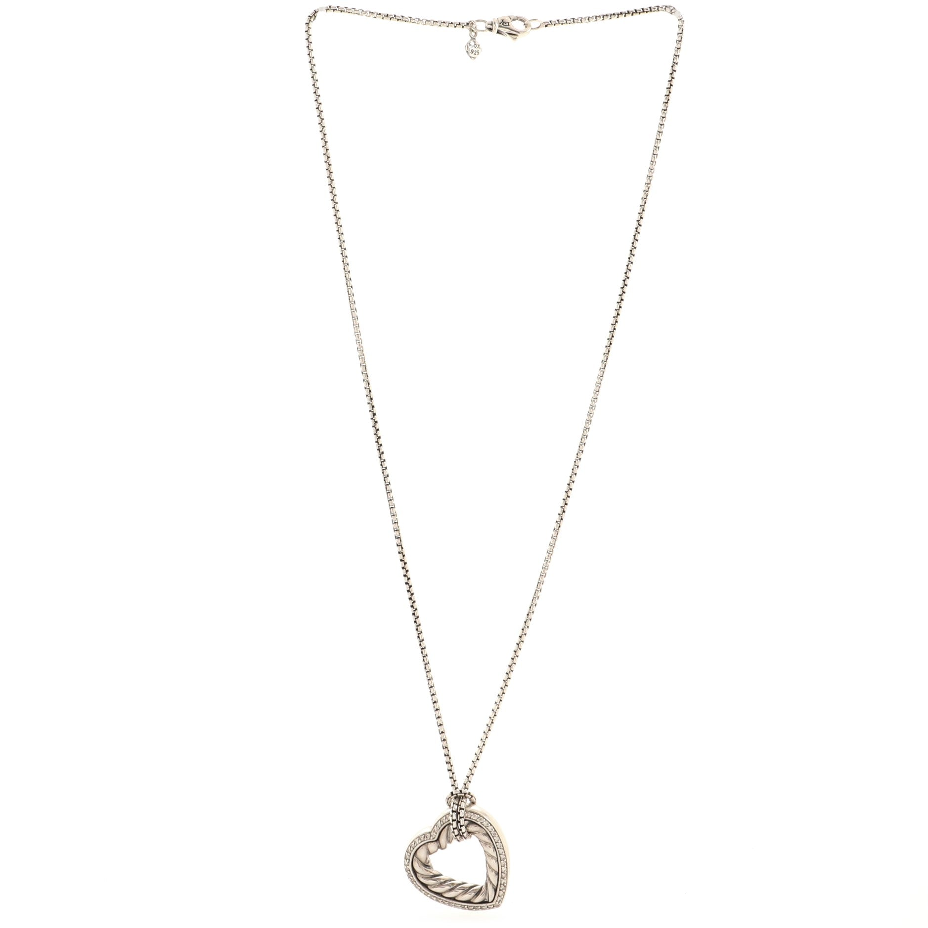 Cable Heart Pendant Necklace Sterling Silver with Diamonds