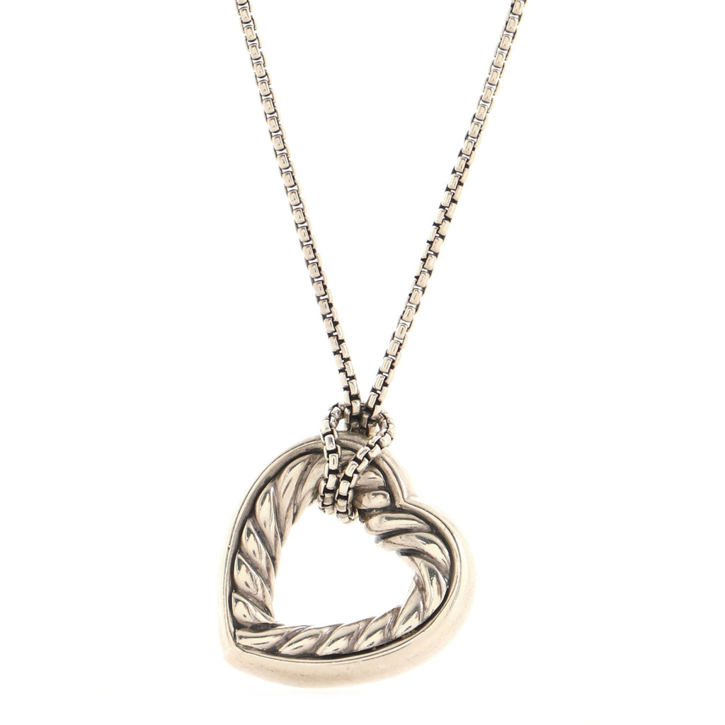 Cable Heart Pendant Necklace Sterling Silver with Diamonds