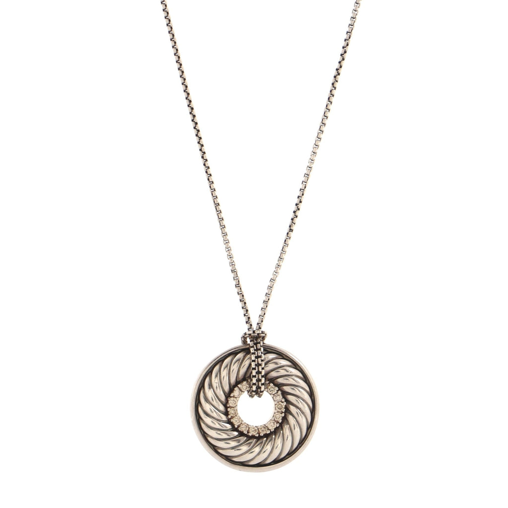 Sculpted Cable Disc Necklace Sterling Silver and Diamonds