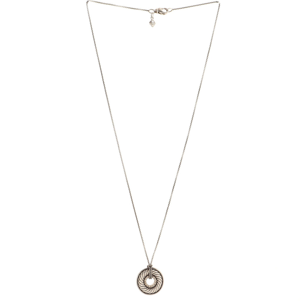 Sculpted Cable Disc Necklace Sterling Silver and Diamonds