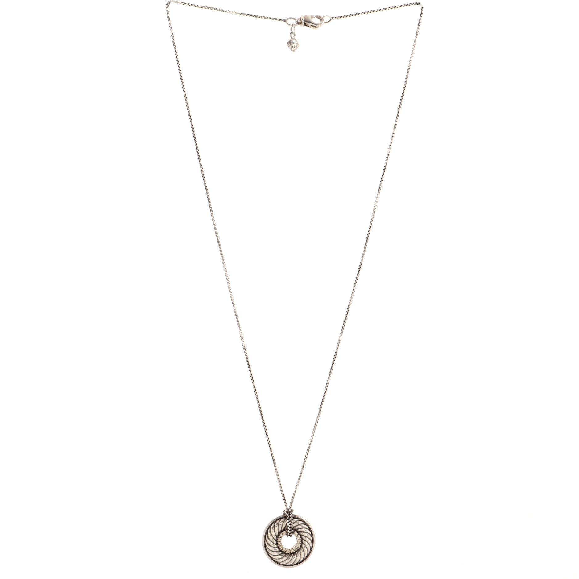 Sculpted Cable Disc Necklace Sterling Silver and Diamonds