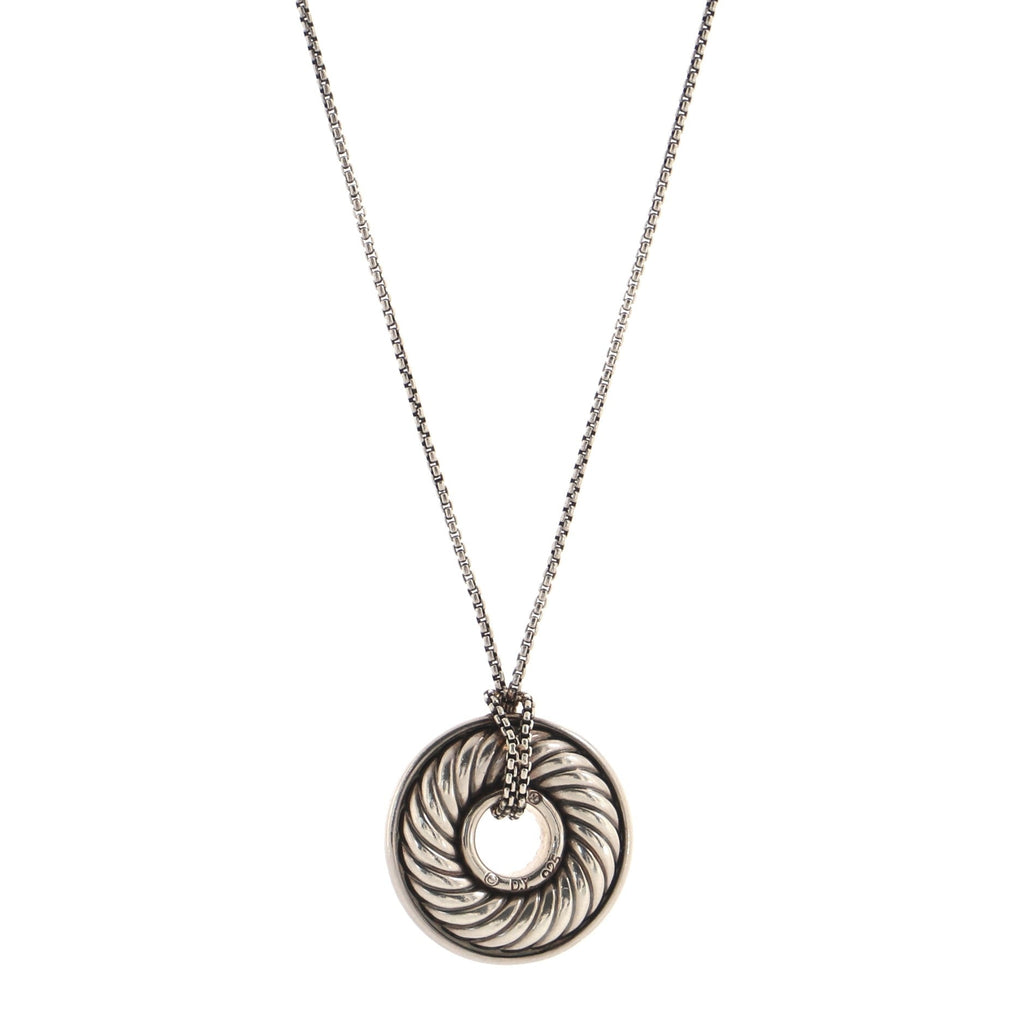 Sculpted Cable Disc Necklace Sterling Silver and Diamonds