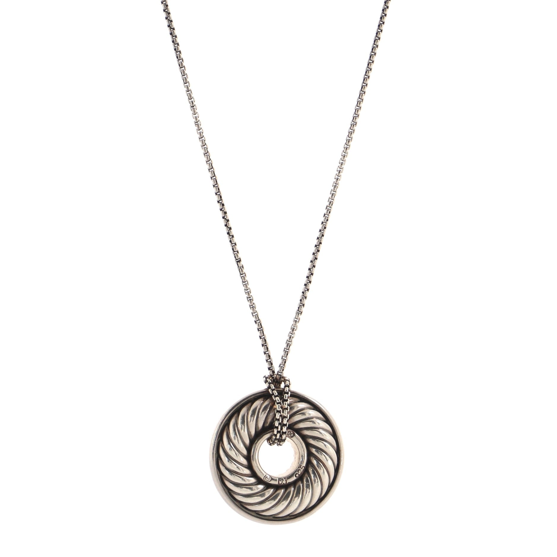Sculpted Cable Disc Necklace Sterling Silver and Diamonds