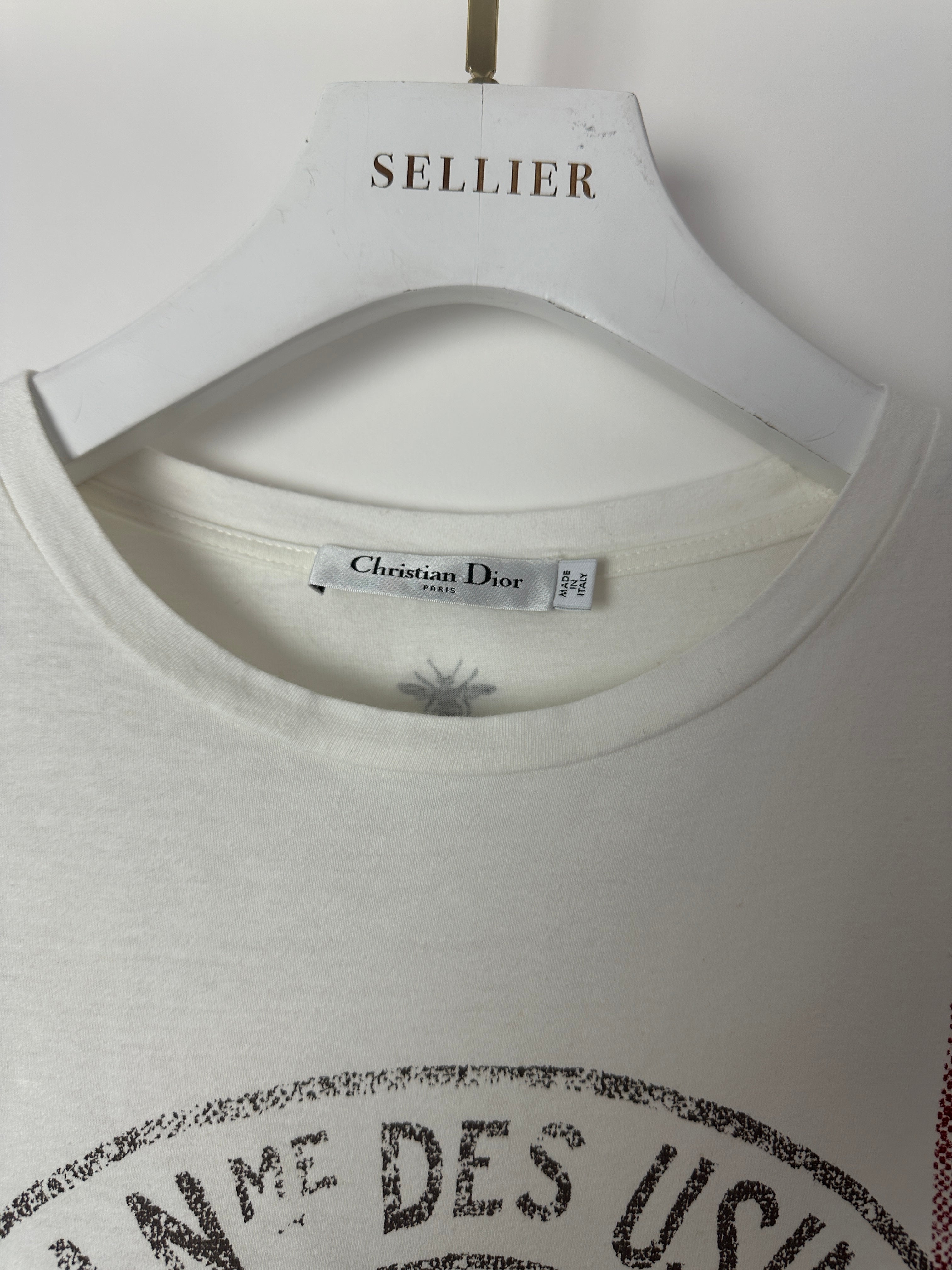 Christian Dior "St Anne Des Usines" White T-Shirt with Stripe and Logo Detail FR 36 (UK 8)
