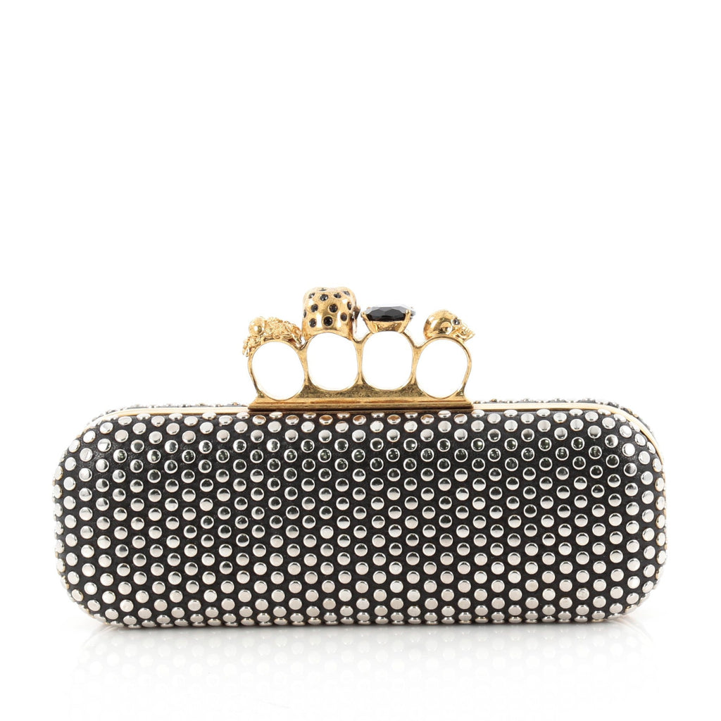 Knuckle Box Clutch Studded Leather Long