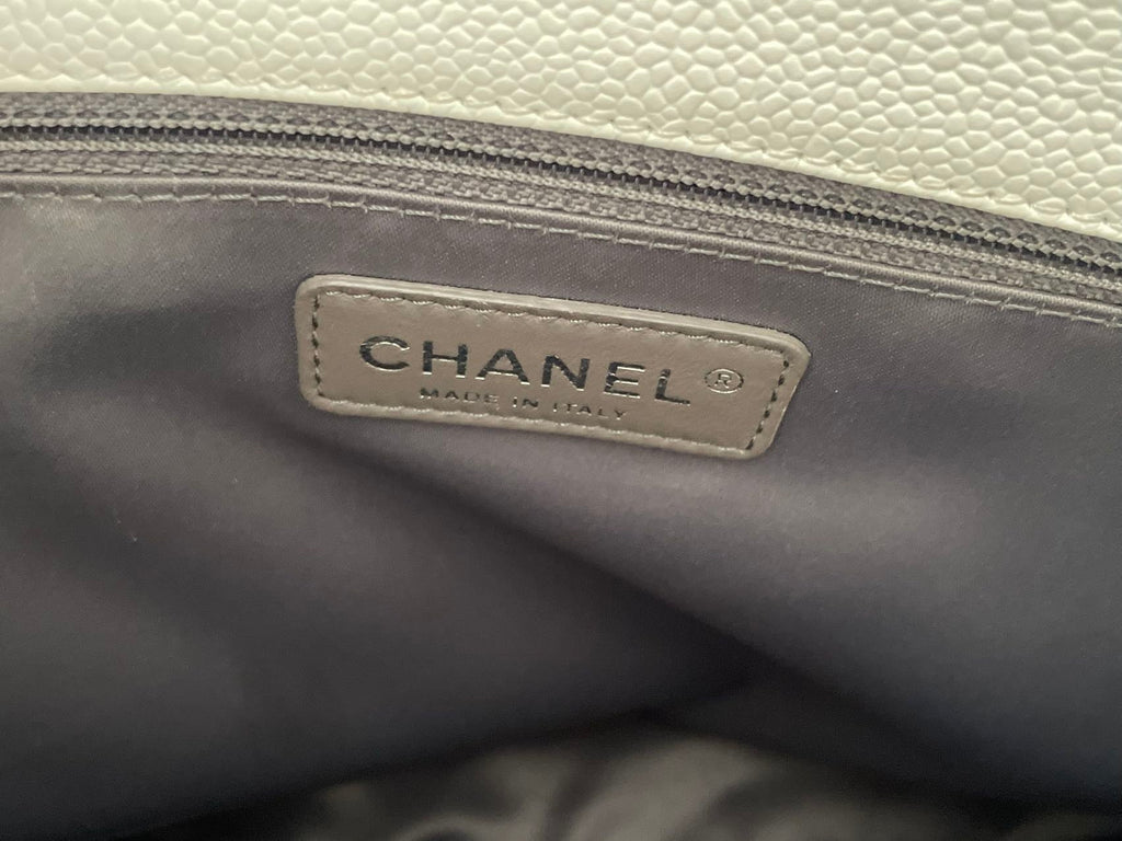 Chanel Medium White Grand Shopping Tote bag in Caviar Leather with silver Hardware