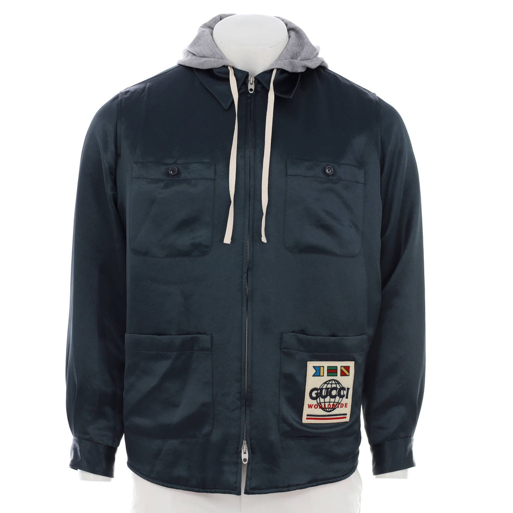 Men's Hooded Jacket Acetate and Cotton