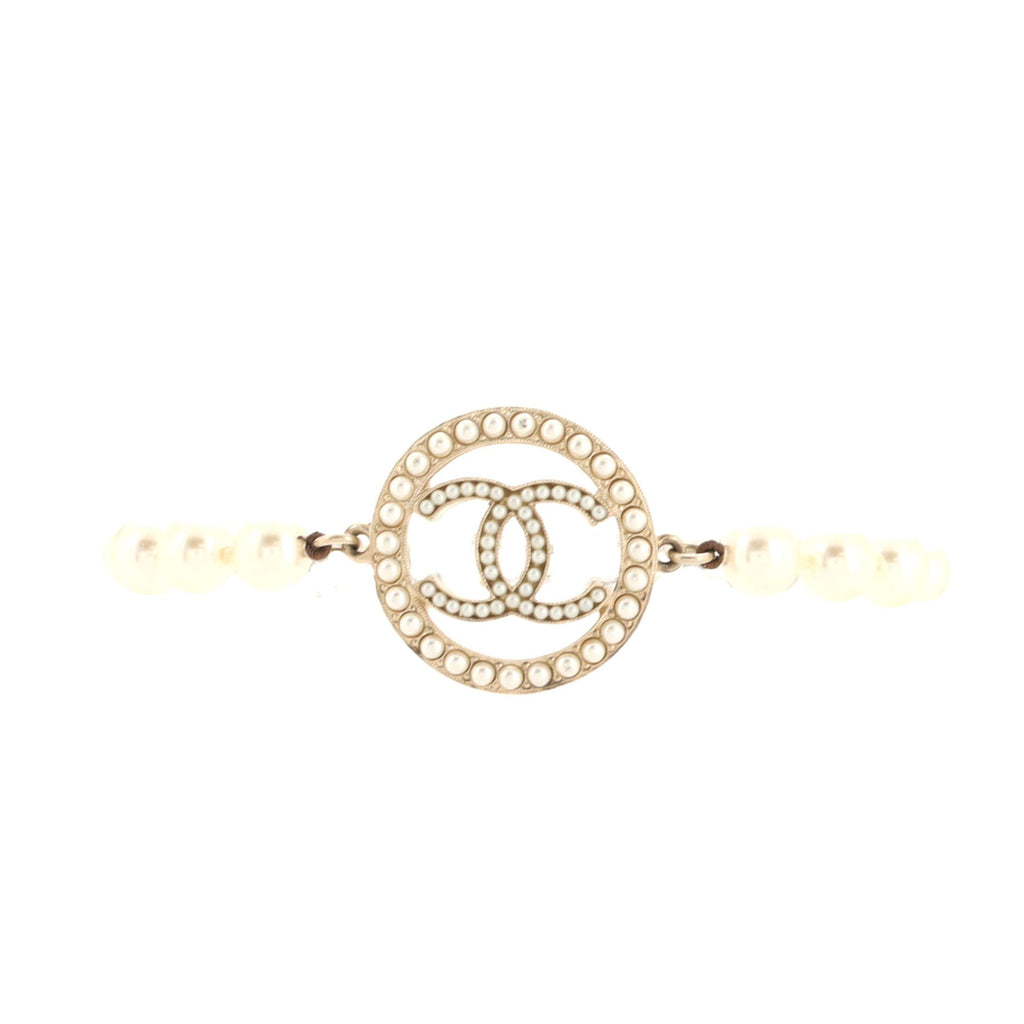 Circle CC Bracelet Metal and Faux Pearls