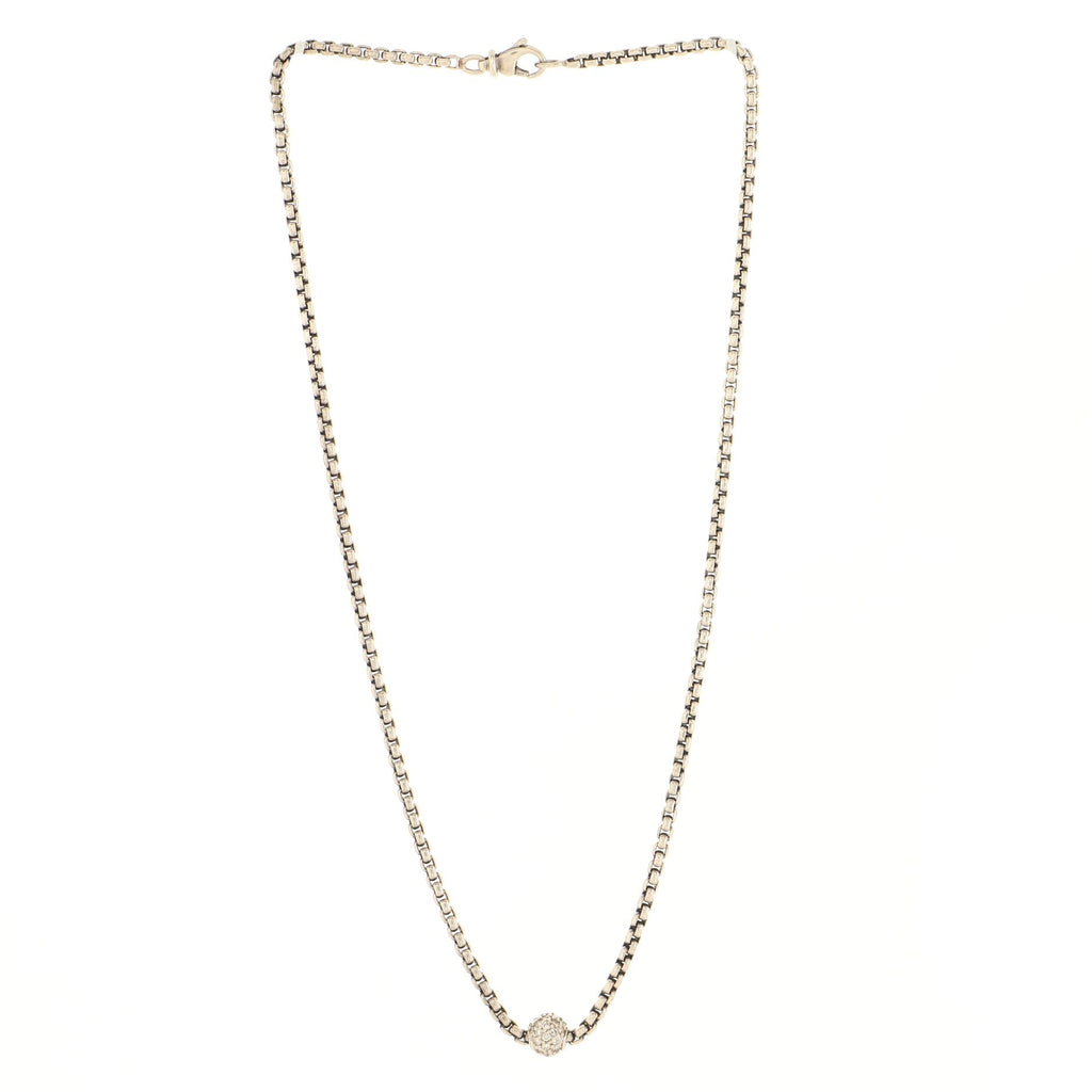 Ball Pendant Box Chain Necklace Sterling Silver with 18k White Gold and Diamonds