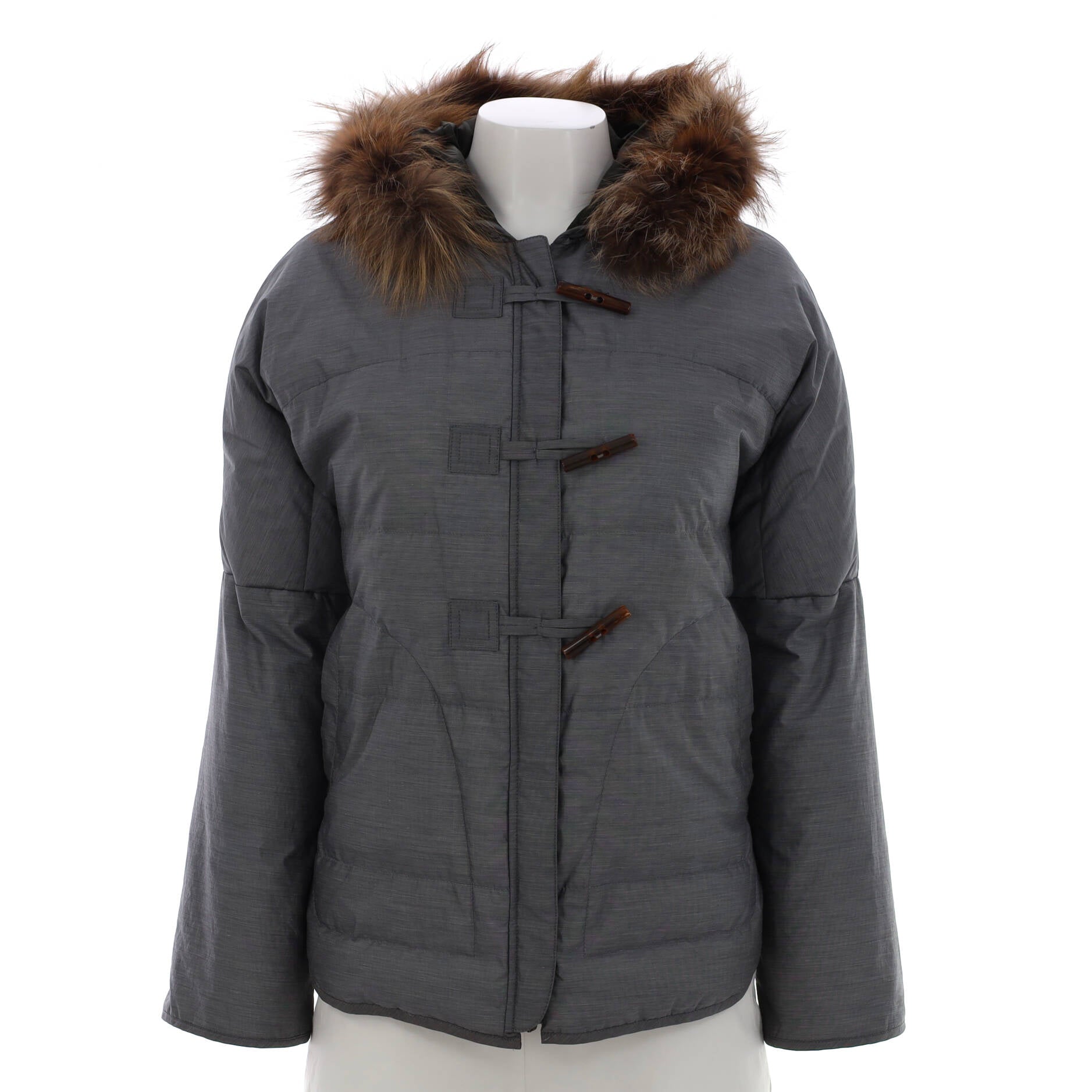 Women's Hooded Puffer Jacket Quilted Cotton Blend with Fox Fur