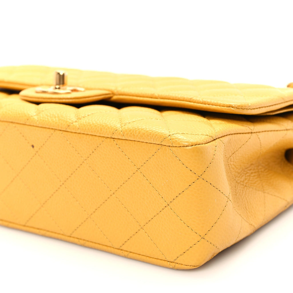 Caviar Quilted Medium Double Flap Yellow