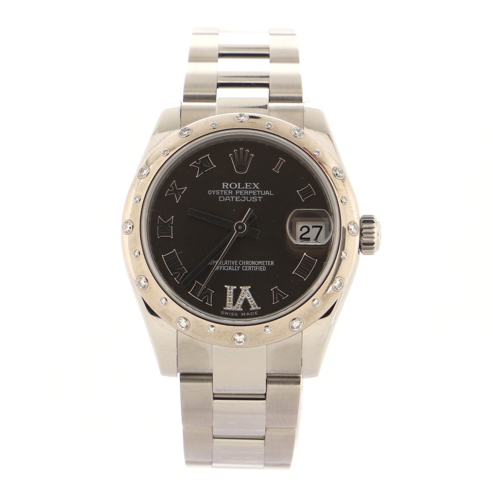 Oyster Perpetual Datejust Automatic Watch Stainless Steel and White Gold with Diamond Scattered Bezel and Diamond Numeral VI 31