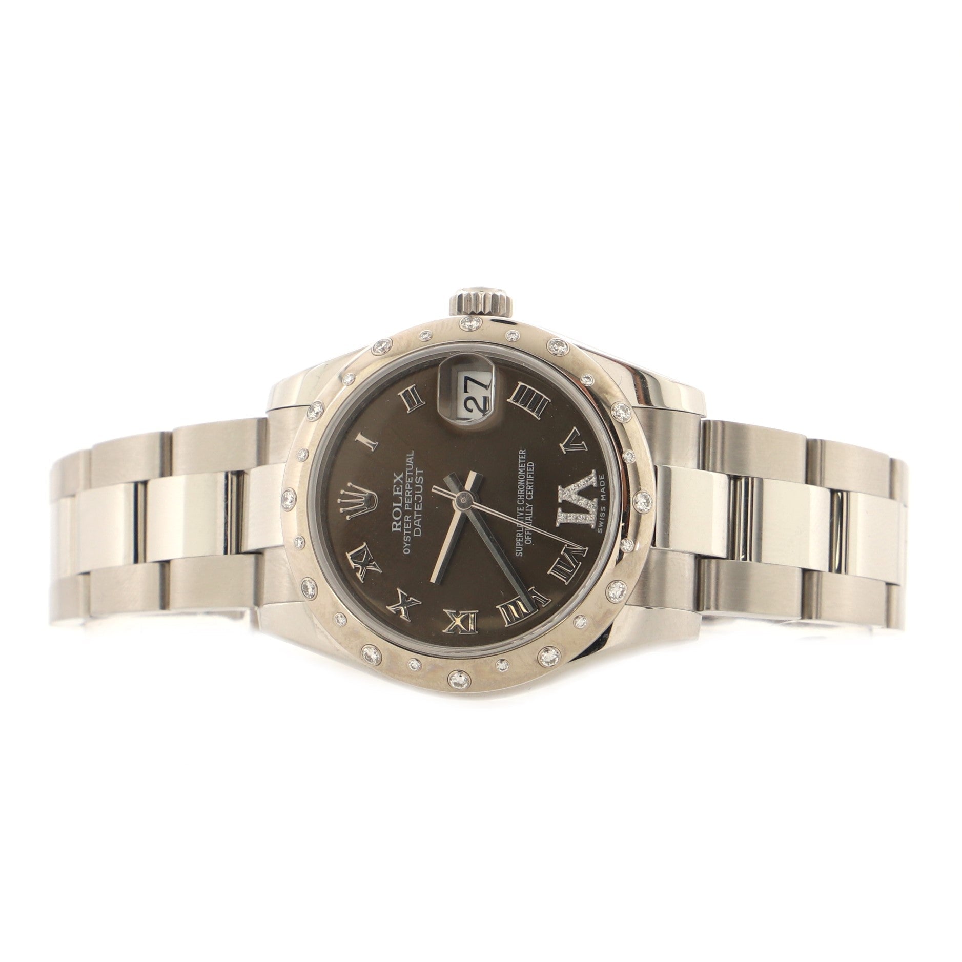 Oyster Perpetual Datejust Automatic Watch Stainless Steel and White Gold with Diamond Scattered Bezel and Diamond Numeral VI 31