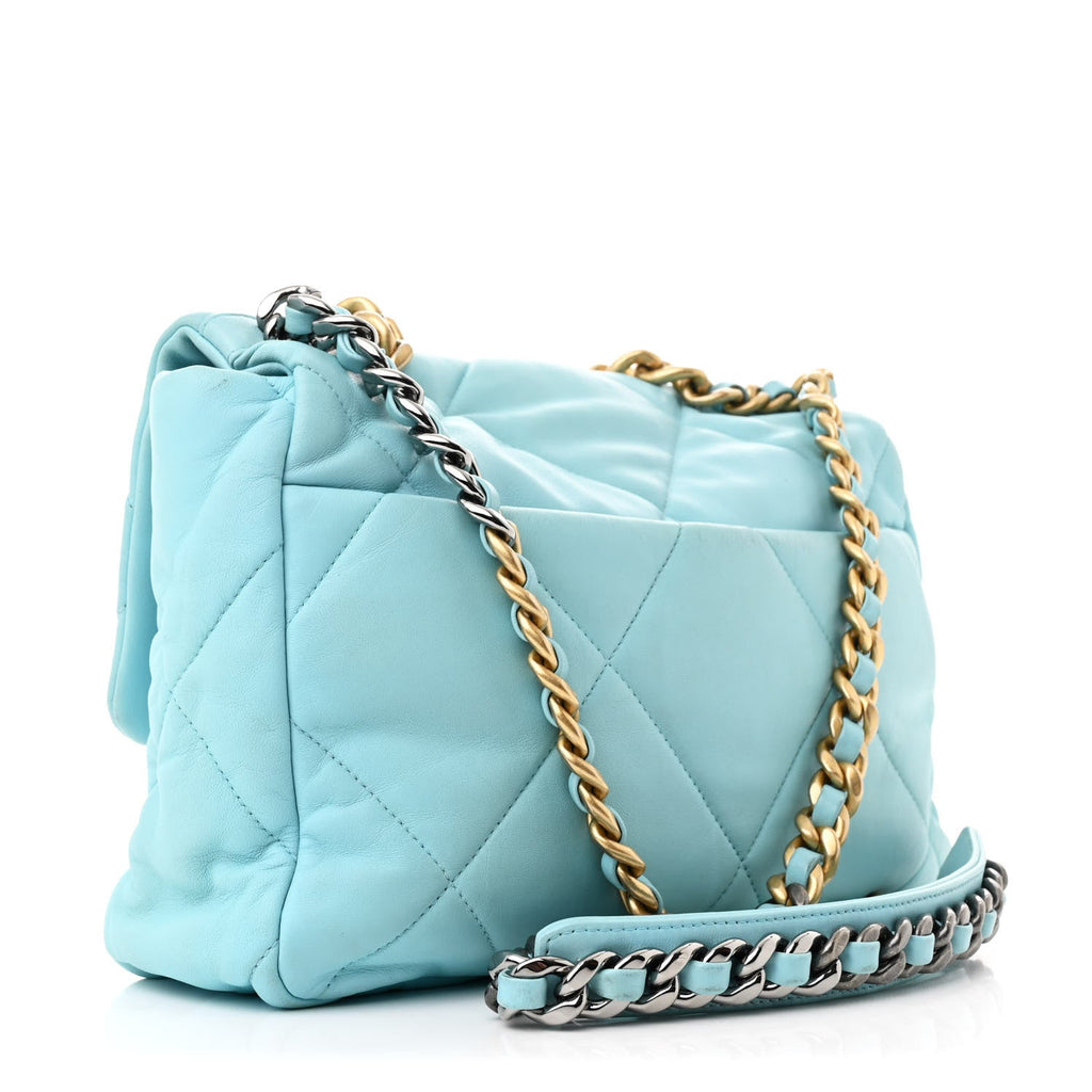 Lambskin Quilted Large Chanel 19 Flap Light Blue