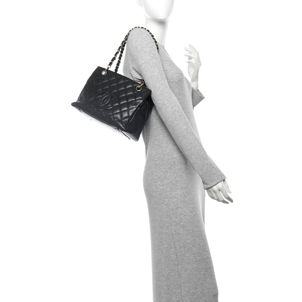 Caviar Quilted Petit Timeless Tote PTT Black