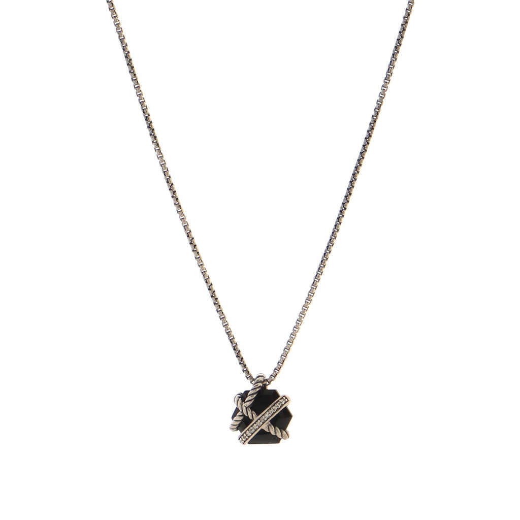 Cable Wrap Pendant Necklace Sterling Silver with Onyx and Diamonds 12.5mm