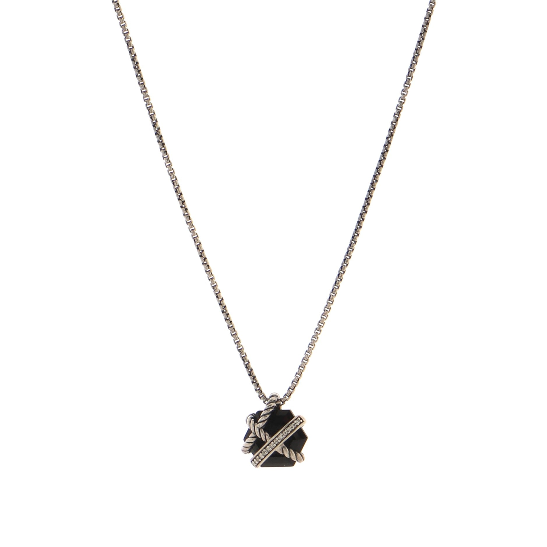 Cable Wrap Pendant Necklace Sterling Silver with Onyx and Diamonds 12.5mm