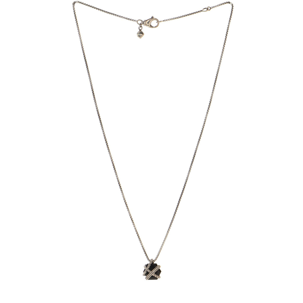 Cable Wrap Pendant Necklace Sterling Silver with Onyx and Diamonds 12.5mm