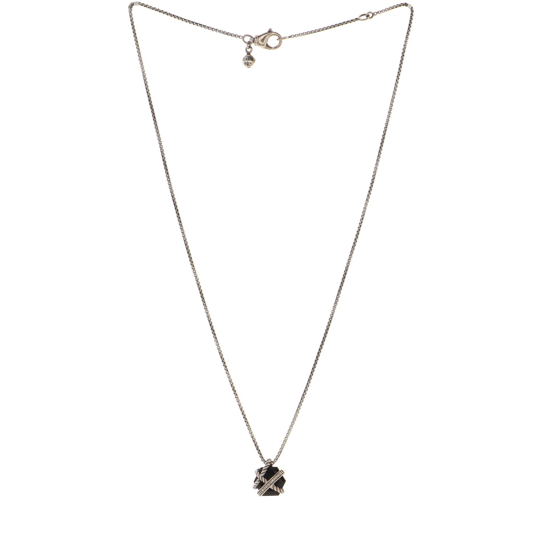 Cable Wrap Pendant Necklace Sterling Silver with Onyx and Diamonds 12.5mm