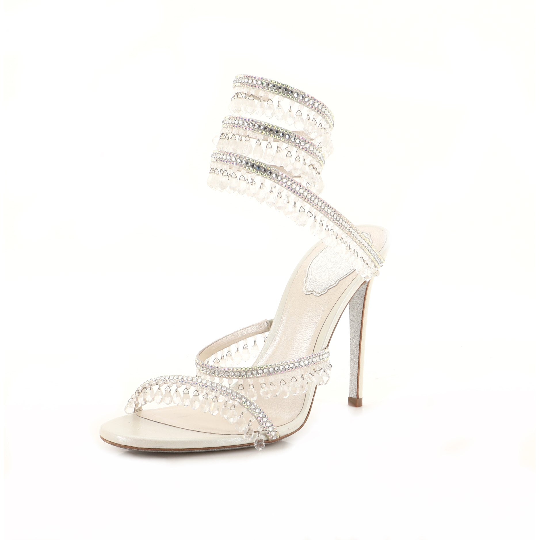 Women's Open Toe Chandelier Ankle Wrap Sandals Embellished Leather