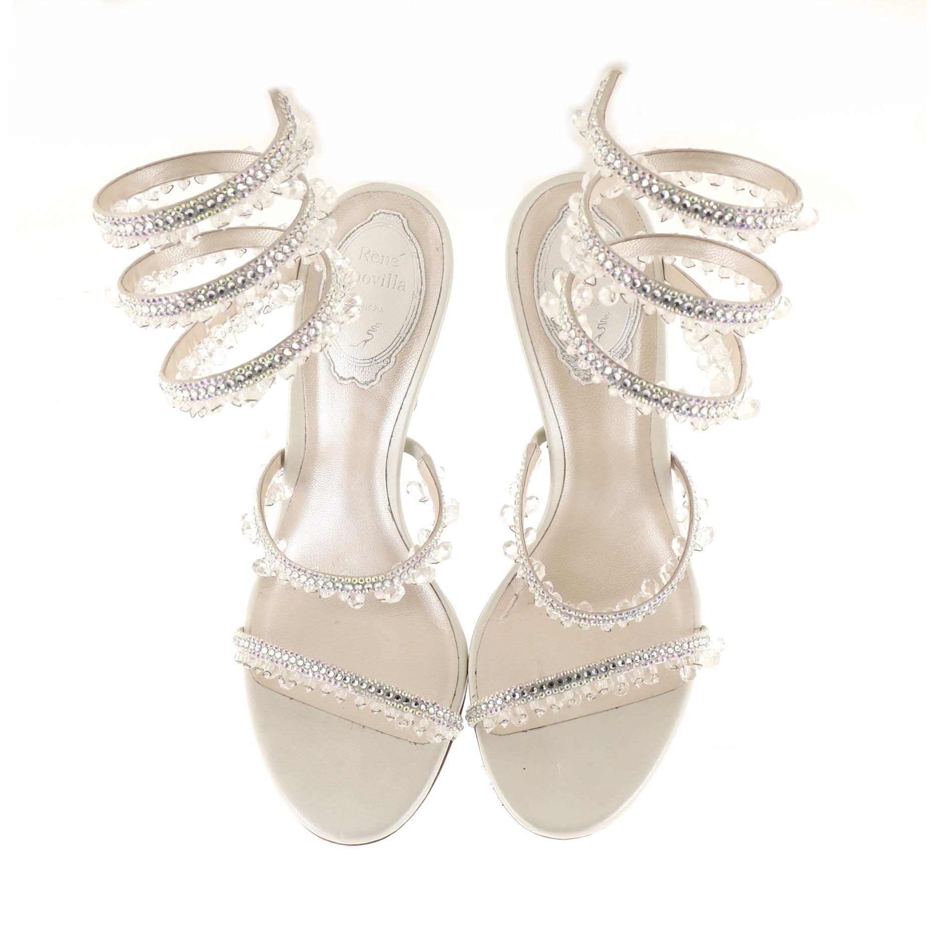 Women's Open Toe Chandelier Ankle Wrap Sandals Embellished Leather