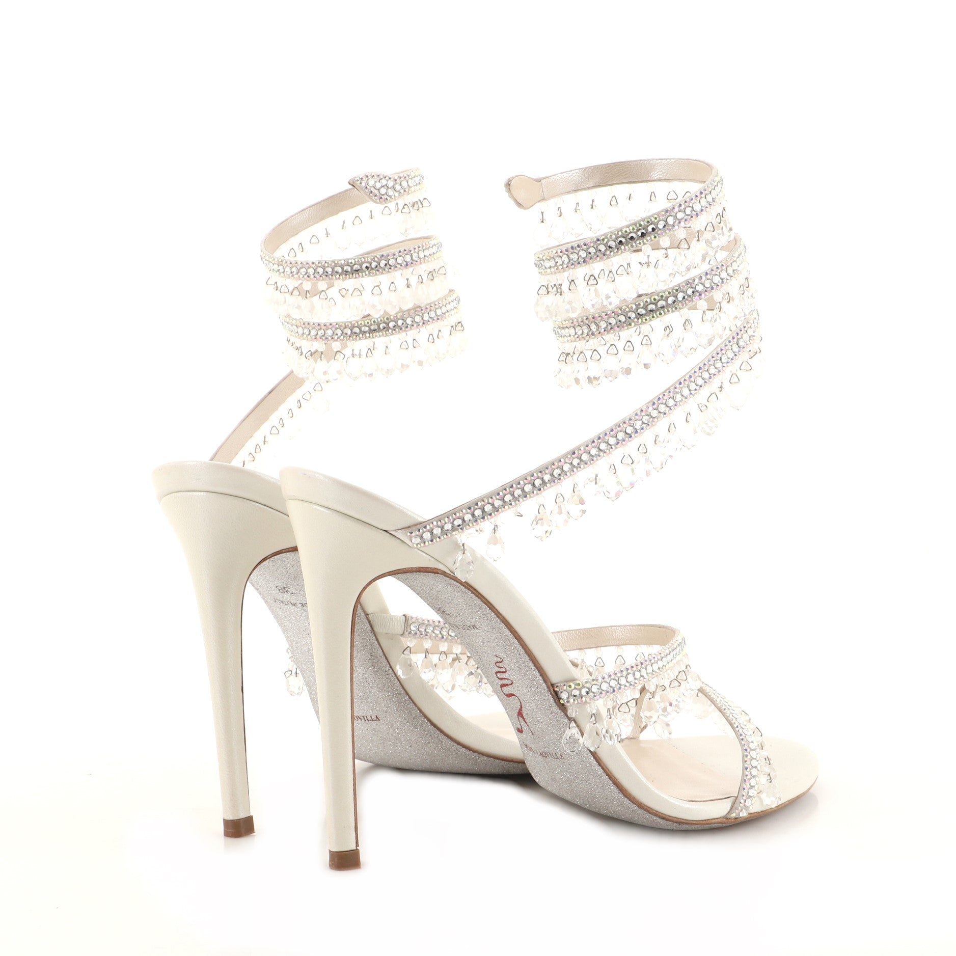 Women's Open Toe Chandelier Ankle Wrap Sandals Embellished Leather