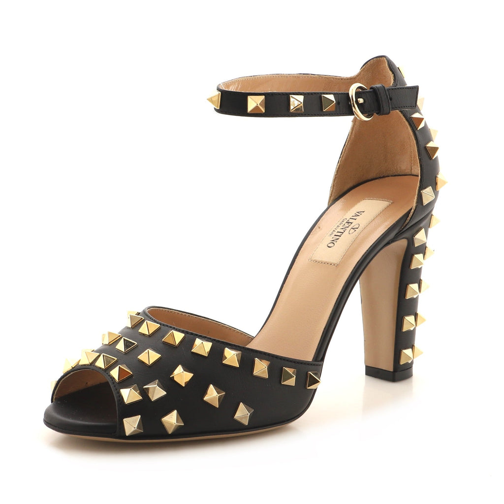 Women's Rockstud Peep Toe Pumps Leather