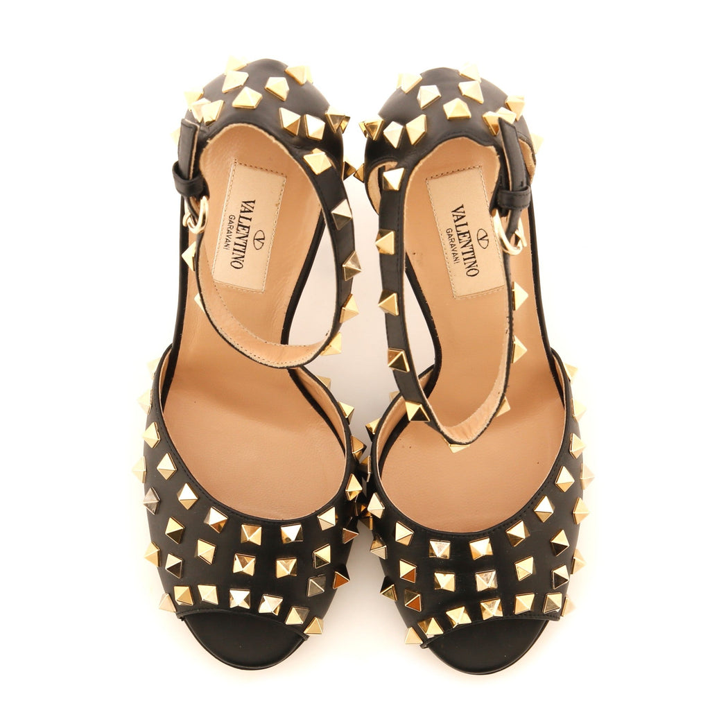 Women's Rockstud Peep Toe Pumps Leather